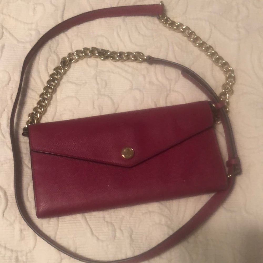 Women’s Michael Kors pink spring gold Chain Strap crossbody wallet purse